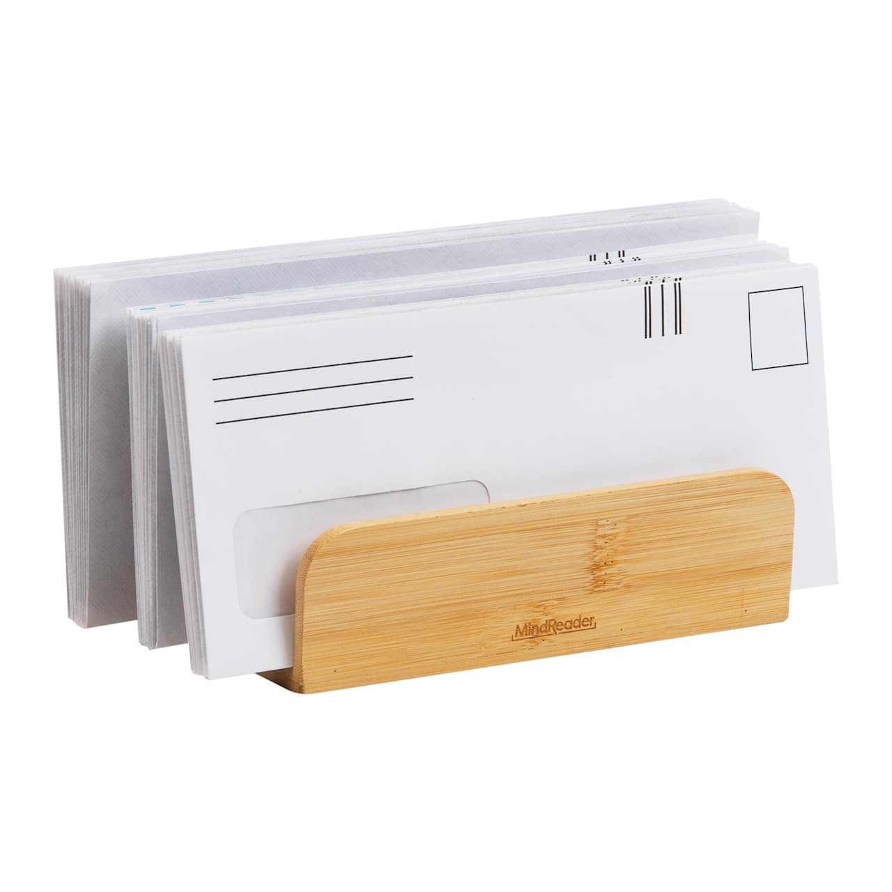 Mind Reader 3-Tier Mail Sorter, Desktop Organizer, Mail Organizer, Modern, Office, Bamboo, Brown